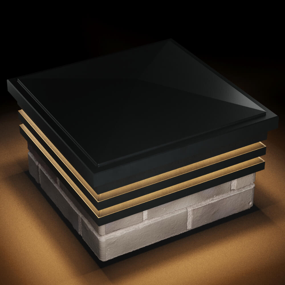 Колпак Zking Бона ХайТек Черный на столб 1.5х1.5 кирпича (385х385мм) с подсветкой в Салехарде фото