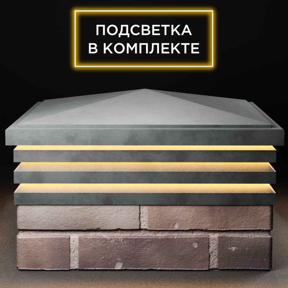 Колпак Zking Бона ХайТек Серый на столб 2х2 кирпича (513х513мм) с подсветкой Салехард фото