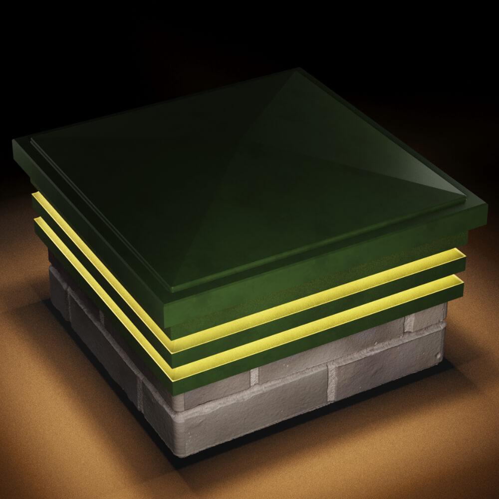 Колпак Zking Бона ХайТек Зеленый на столб 1.5х1.5 кирпича (385х385мм) с подсветкой в Салехарде фото