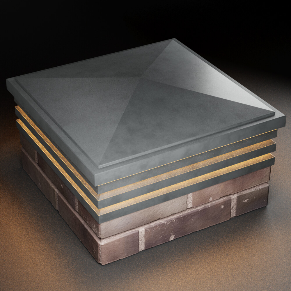 Колпак Zking Бона ХайТек Серый на столб 2х2 кирпича (513х513мм) с подсветкой в Салехарде фото