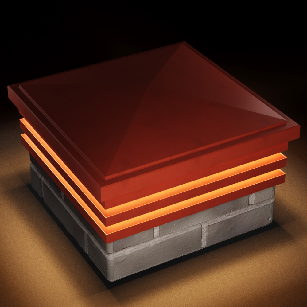 Колпак Zking Бона ХайТек Красный на столб 1.5х1.5 кирпича (385х385мм) с подсветкой в Салехарде фото