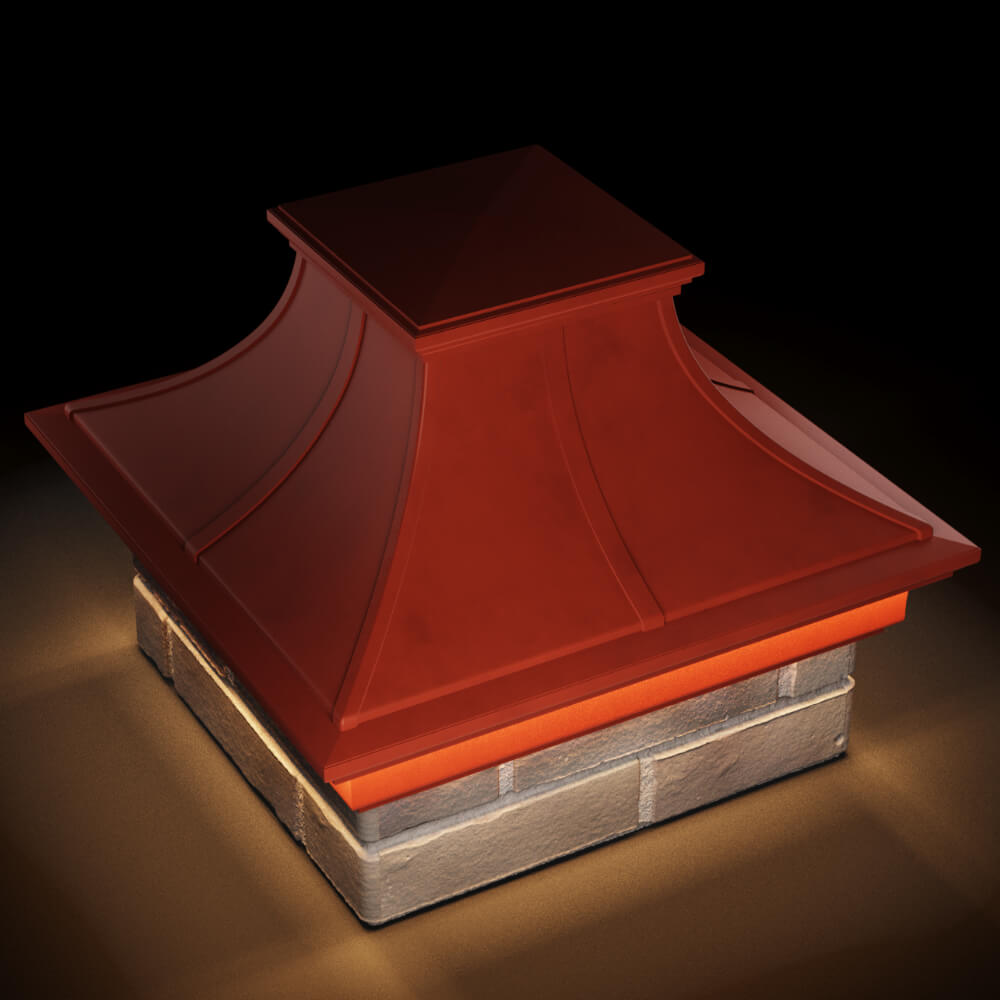 Колпак Zking Монблан Премиум Красный на столб 1.5х1.5 кирпича (385х385мм) с подсветкой в Салехарде фото