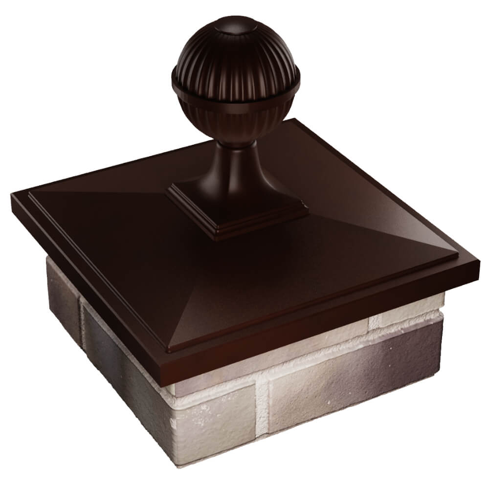Колпак Zking БонаМоно Коричневый с шаром на столб 1.5х1.5 кирпича (385х385, 400х400мм) в сборе в Салехарде фото