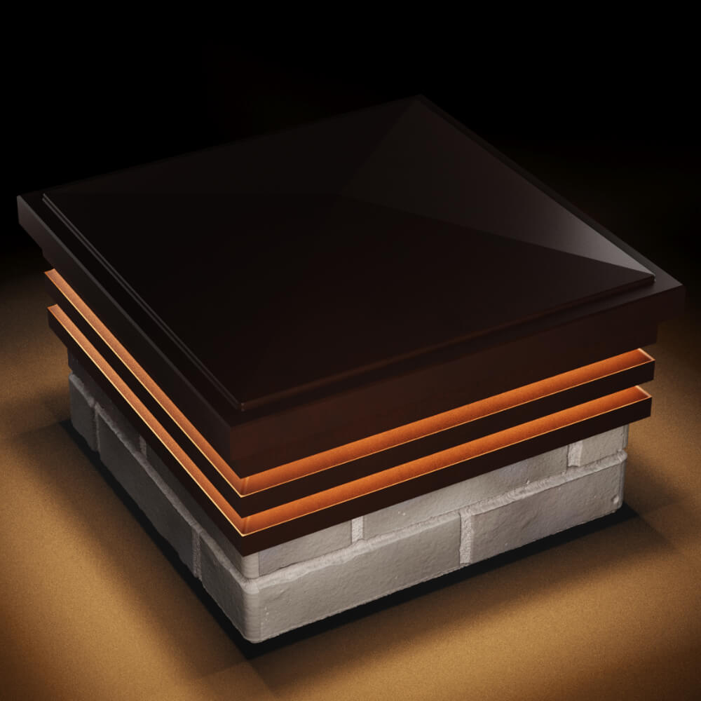 Колпак Zking Бона ХайТек Коричневый на столб 1.5х1.5 кирпича (385х385мм) с подсветкой в Салехарде фото