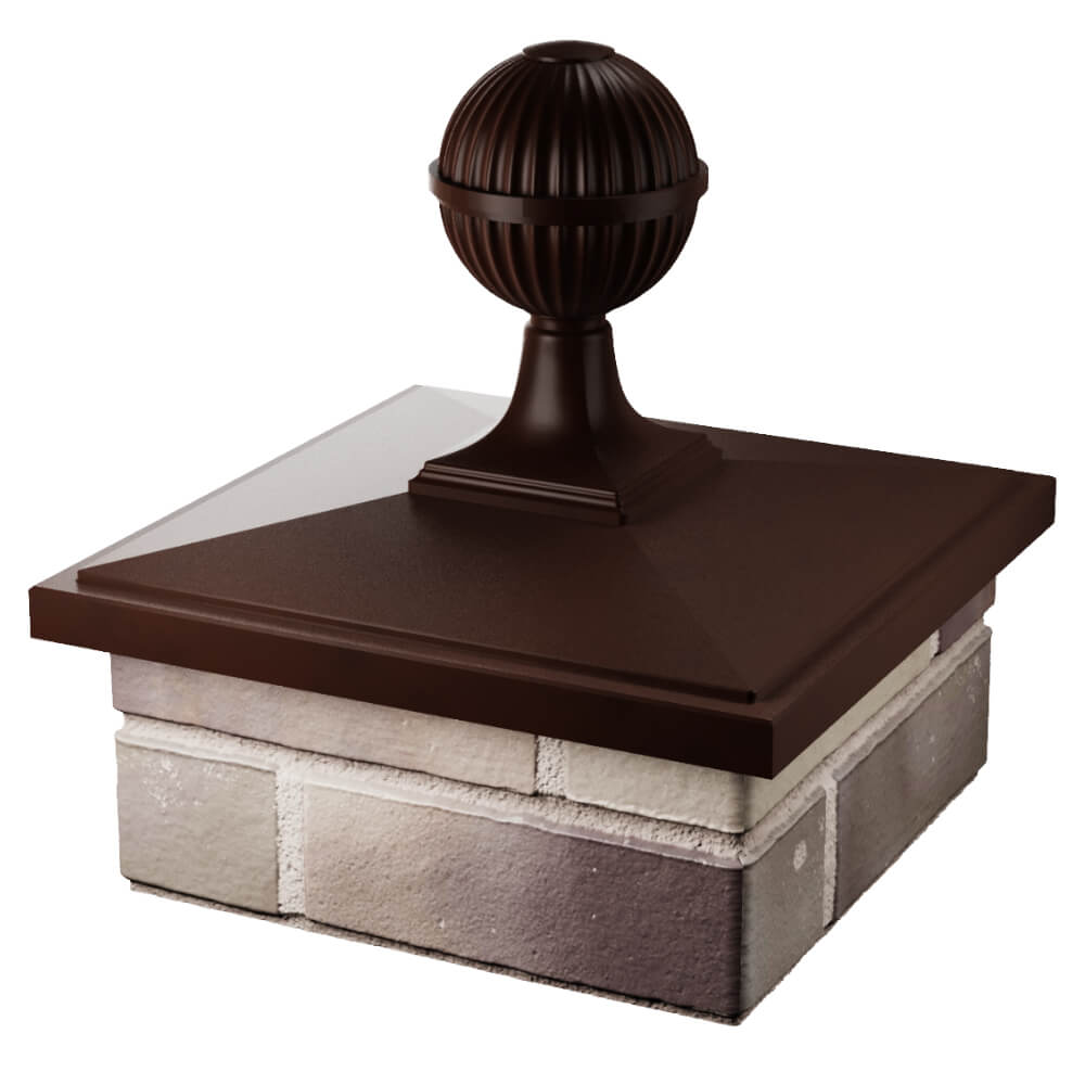 Колпак Zking БонаМоно Коричневый с шаром на столб 1.5х1.5 кирпича (385х385, 400х400мм) в сборе в Салехарде фото
