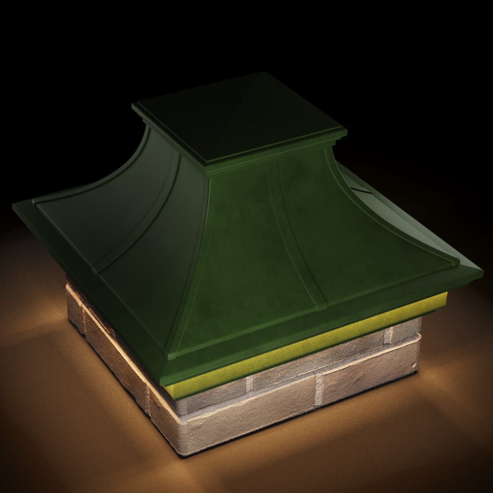 Колпак Zking Монблан Премиум Зеленый на столб 1.5х1.5 кирпича (385х385мм) с подсветкой в Салехарде фото